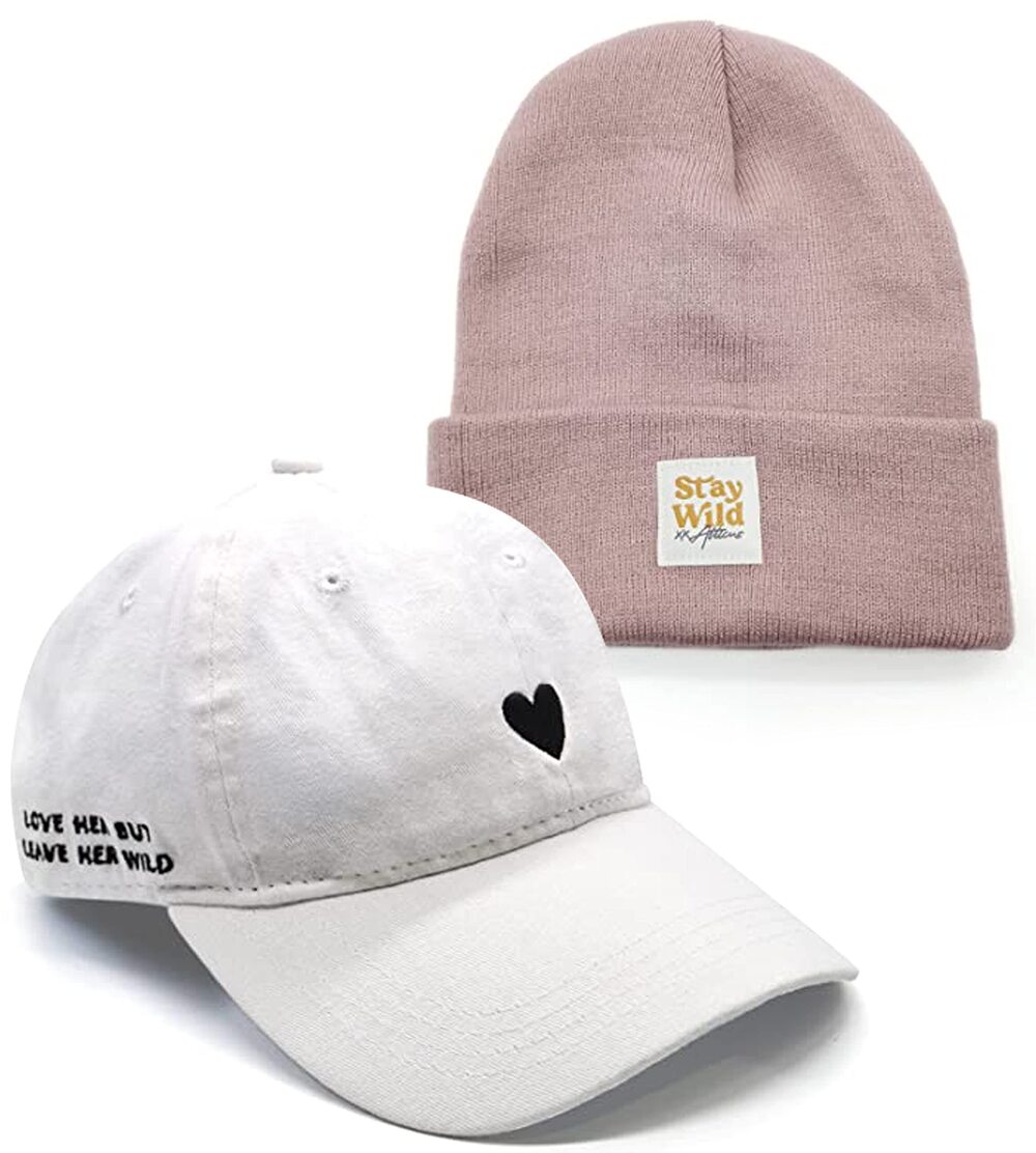 8756 Poetry Dad Hat Heart White and Cuffed Beanie Mauve Stay Wild - Unisex